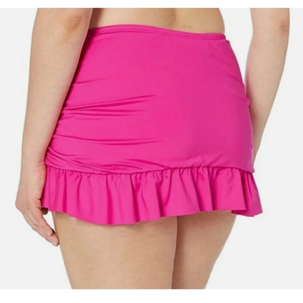 Kenneth Cole Reaction: Red Ruched Ruffle Skirted Bikini Bottom - Size Small - Picture 5 of 7